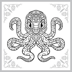 cute kraken octopus cartoon zentangle arts. isolated on white background.