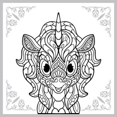 cute unicorn head cartoon zentangle arts. isolated on white background.