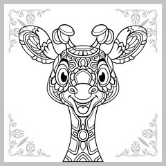 cute giraffe head cartoon zentangle arts. isolated on white background.