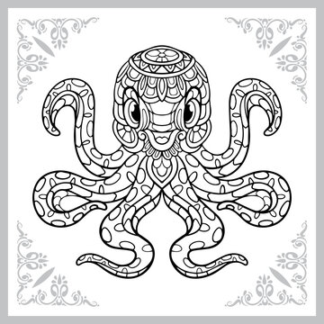 cute kraken octopus cartoon zentangle arts. isolated on white background.
