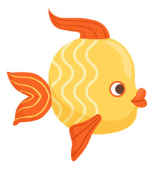 Yellow fish. Cartoon underwater animal. Funny character