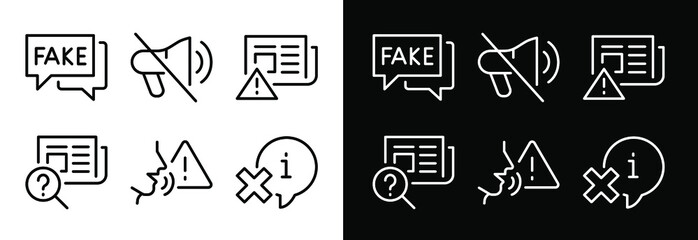Simple Set of Fake News Related Vector Line Icons. Contains such Icons as Wrong Information, Propaganda, Inappropriate Content and more. Editable Stroke. Perfect icons