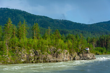 Picturesque rocky bank of the Katun River