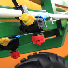 Spray heads of agricultural sprayers. Watering machine. Sprinkler system. Spraying machine.