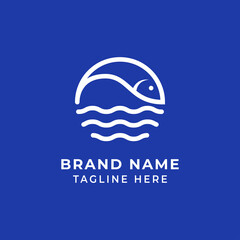 Fish and wave for sea food restaurant logo design vector illustration