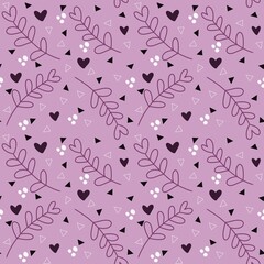 Simple floral seamless leaves and hearts and triangle pattern for fabrics and wrapping paper and gifts and kids