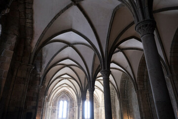 Breathtaking architecture details building view of medieval interiors with historic walls and...