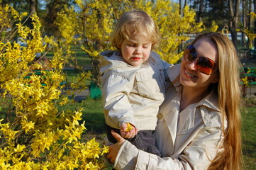 mother and child in spring park