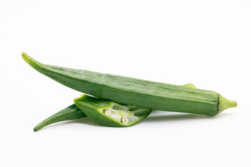 whole and slices okra or Lady Finger over on white background,vegetable