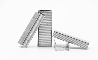 Metal staples for stapler isolated on white background,