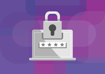 Laptop with password notification and lock icon vector illustration, concept of security, personal access, login form icon, internet protection