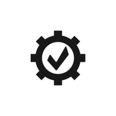 Gear, cog with check mark vector icon