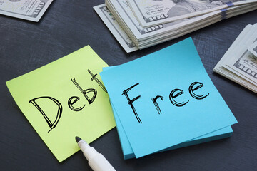 Debt free is shown using the text