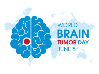 World Brain Tumor Day vector. Human brain with world map silhouette icon vector. Brain Tumor Day Poster, June 8. Important day