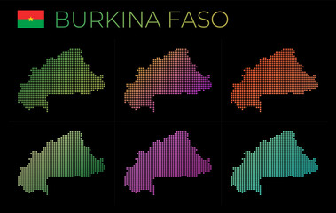 Burkina Faso dotted map set. Map of Burkina Faso in dotted style. Borders of the country filled with beautiful smooth gradient circles. Beautiful vector illustration.