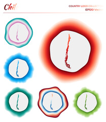 Chile logo collection. Colorful badge of the country. Layers around Chile border shape. Vector illustration.