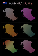 Fototapeta na wymiar Parrot Cay dotted map set. Map of Parrot Cay in dotted style. Borders of the island filled with beautiful smooth gradient circles. Astonishing vector illustration.