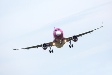 Passenger jet plane flies in the sky. Air transport industry