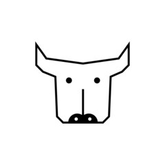 Bull head icon and logo design. Simple minimal illustration of cow head.Goby and calf. Outline and line style. Front view. Isolated vector on white background.