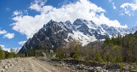Fototapeta premium Panorama Mountain view Adyr-su gorge, Caucasus range, Elbrus national park