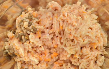 Minced meat in a bowl close-up
