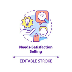 Needs-satisfaction selling concept icon. Successful sales strategy abstract idea thin line illustration. Solving problems. Isolated outline drawing. Editable stroke. Arial, Myriad Pro-Bold fonts used