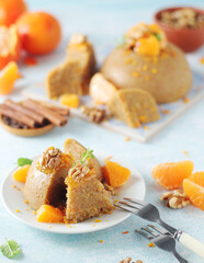 Mandarin halva dessert, traditional Greek dessert