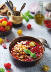 Spanish traditional tomato soup salmorejo