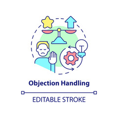 Objection handling concept icon. Sales process abstract idea thin line illustration. Customer concerns and satisfaction. Isolated outline drawing. Editable stroke. Arial, Myriad Pro-Bold fonts used - obrazy, fototapety, plakaty