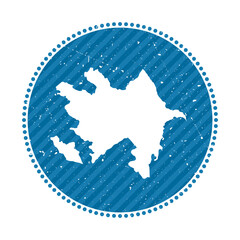 Azerbaijan striped retro travel sticker. Badge with a map of the country, vector illustration. Can be used as an insignia, logotype, label, sticker, or badge of Azerbaijan.