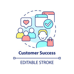 Customer success concept icon. Sales tool abstract idea thin line illustration. Reach clients goals. Management software. Isolated outline drawing. Editable stroke. Arial, Myriad Pro-Bold fonts used