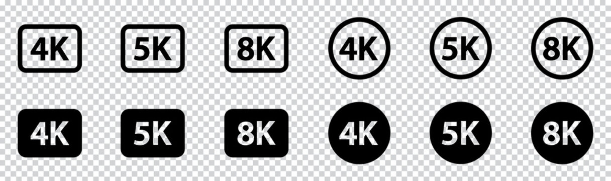 Video Resolution Icon. Screen monitor resolution icon. 720, 1080, 4k, 5k, 8k, Hd, full hd, ultra hd icon, vector illustration