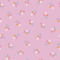 Floral seamless pattern with flowers and leaves on pink background