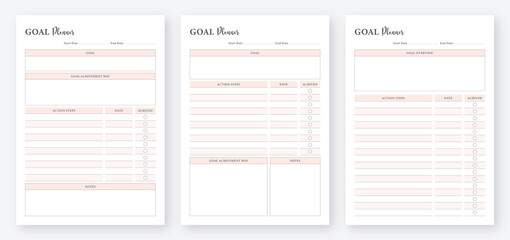 Goal Planner Template. Task Planner Design. Project Planner Template. Minimalist Planner Pages Template Set.	3 Set of minimalist goal Planners.