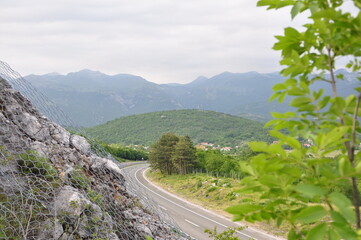 Fototapeta premium Highway from Rijeka to Zagreb, near Rijeka city, Croatia. Road in the Croatian mountains. road in green environment.
