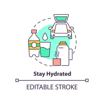 Stay hydrated concept icon. Drinking plenty of water. Road trip tip abstract idea thin line illustration. Isolated outline drawing. Editable stroke. Arial, Myriad Pro-Bold fonts used