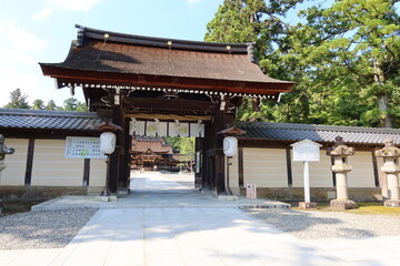 The entrance Gate to the precincts of Taga-taisha Shrine in Inukami-gun County in Shiga Prefecture in Japan 日本の滋賀県犬上郡にある多賀大社境内への入り口の門