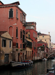 Venice street view. Colorful buildings facades close up. Architecture of Italy. Travel destination concept. 