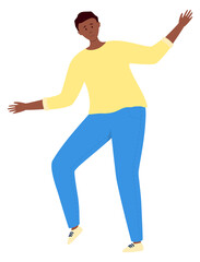Active black guy dancing in hapiness. Excited person