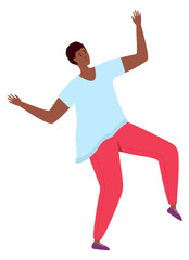 Happy jumping black person. Joyful free guy