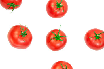 ripe tomatoes on a white background. the concept of cooking tomato sauce. red vegetables on a light texture. juicy pink tomatoes on the table