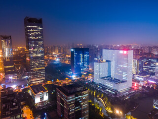Fototapeta na wymiar Aerial photography night view of modern buildings in Suzhou city, China