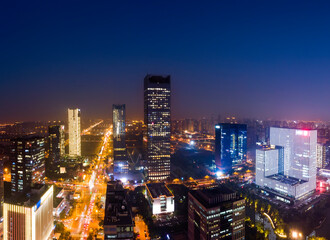 Obraz na płótnie Canvas Aerial photography night view of modern buildings in Suzhou city, China
