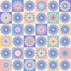 Handicraft crochet illustration. Vintage vector seamless surface pattern design. Patchwork craft modern textile print in retro style. Cottagecore aesthetic