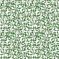 Green leaves watercolor pattern. Branches floral pattern. Modern farmhouse.