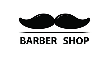 Barber shop. Digital illustration with vector hand lettering. Black letters, line, moustache. Logo for barber shop studio salon business. Print for ads flyer banner poster business card.