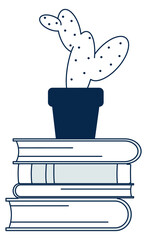 Book stack with cactus pot. House decor icon