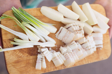 Ukrainian lard, onion, radish