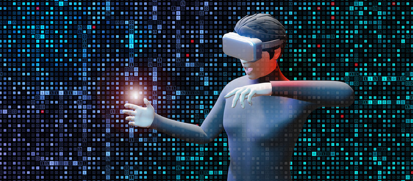 VR Glasses vr headset Binary Code Computer Code Metaverse Computer Virus 3D Illustrations