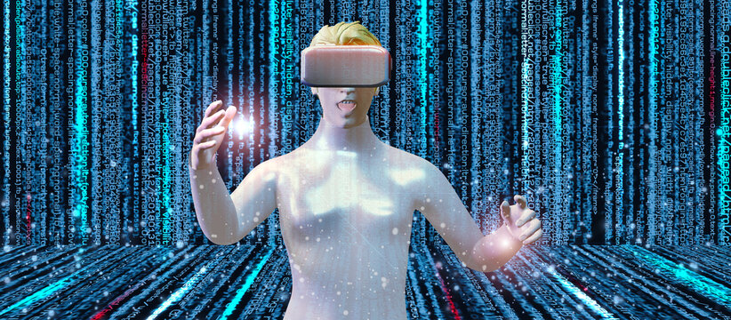 VR Glasses vr headset Binary Code Computer Code Metaverse Computer Virus 3D Illustrations